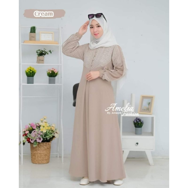 Kanaya dress cringkel mix brukat ori amelia fashion