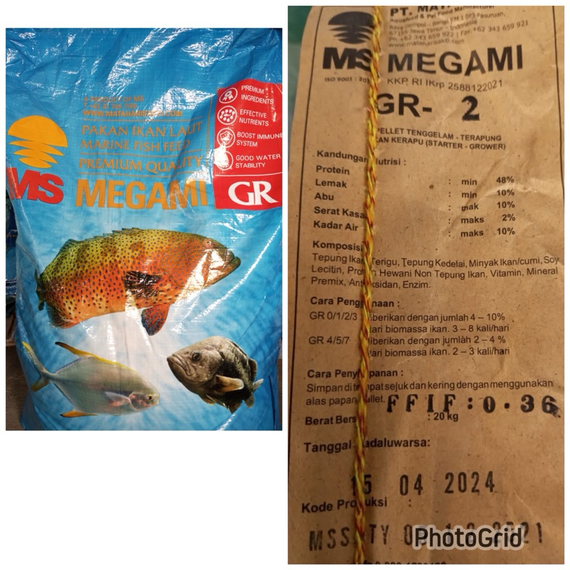 Pelet pakan ikan megami GR repack 1 kg