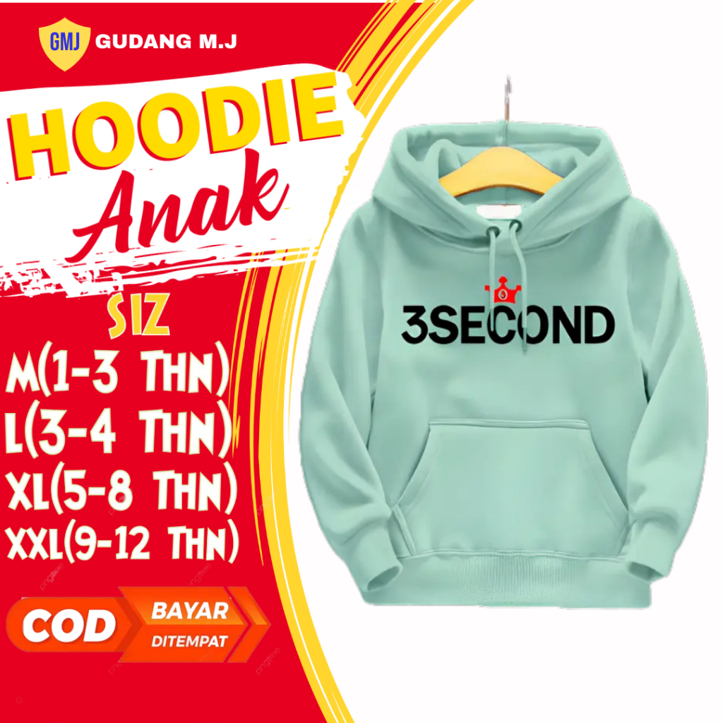 Jaket sweater hoodie 3second anak cowok umur 1 2 3 4 5 6 7 8 9 10 11 12 tahun