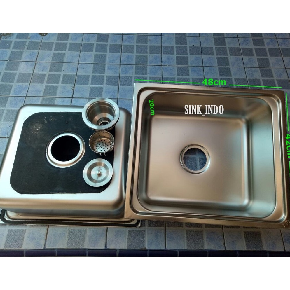 Recomended.. TERLARIS Kitchen Sink Dapur / Bak Cuci Piring Stainless 48 x 42 x 20 oki 1 Lubang Stain