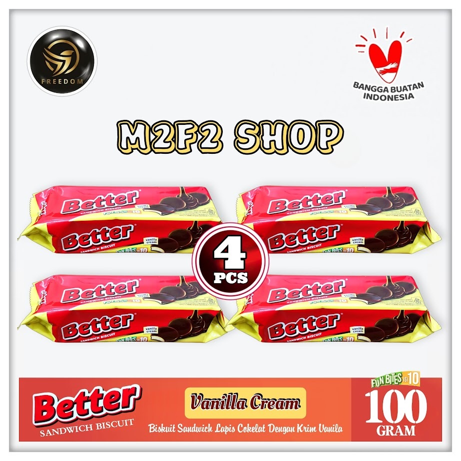 

Better Biskuit Sandwich Vanilla Cream | Krim Vanila - 100 gr (Kemasan 4 Pcs)