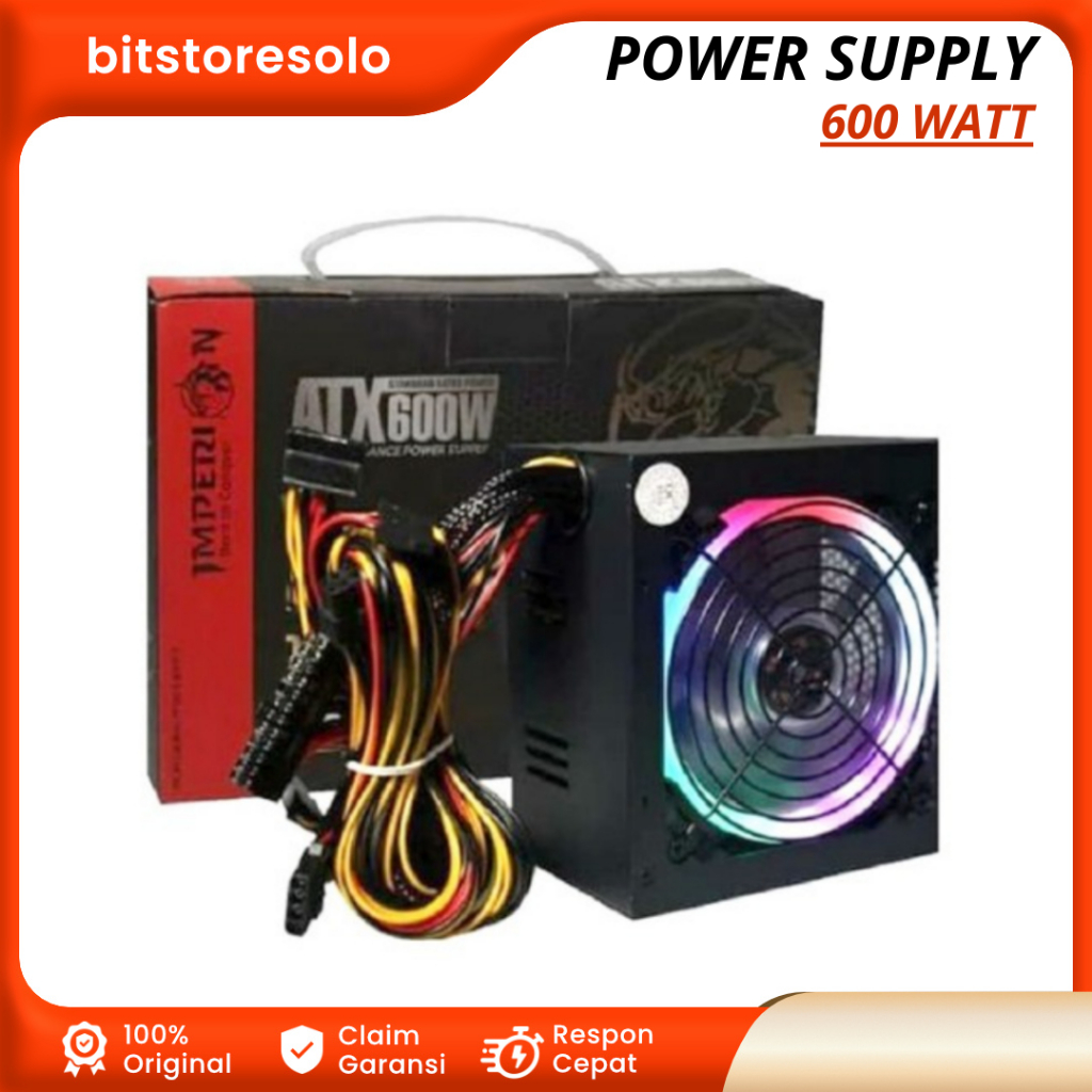 PSU Power Supply Imperion Power Supply 600 Watt 8 Pin RGB Fan 600WATT