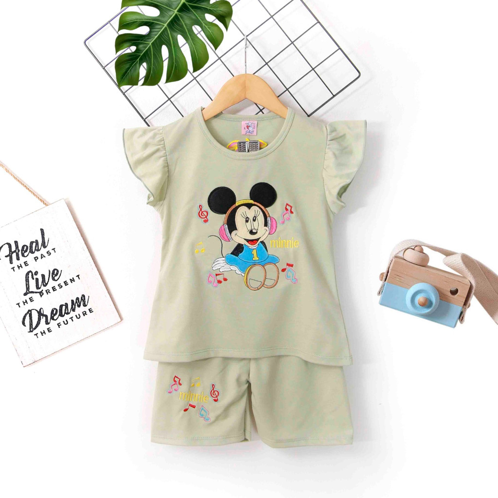 Stelan anak perempuan 2-9 tahun lengan pendek celana pendek/stelan bordir motif/one set anak