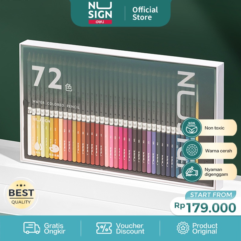 

Nusign Watercolor Pencil / Pensil Warna 48 72 Warna Gratis Kuas NS731