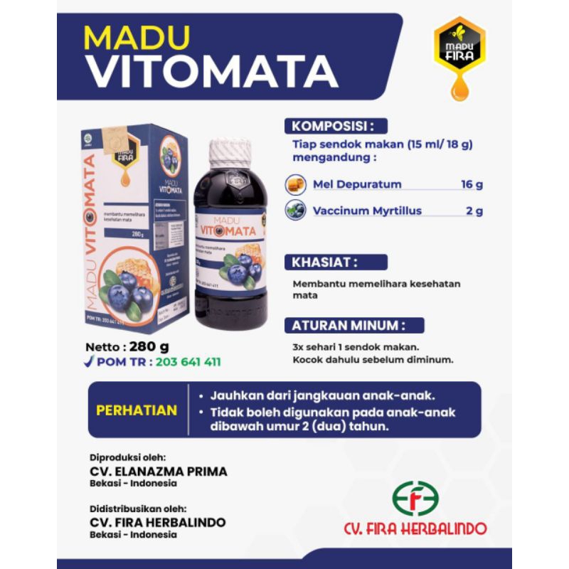 

MADU FIRA VITOMATA 280GR Madu yang bagus Memelihara Kesehatan Mata