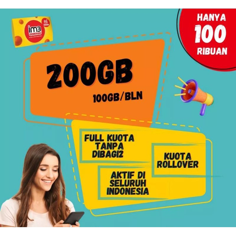 PERDANA INDOSAT PRIME 50GB/BULAN  KUOTA 350GB 4 BULAN