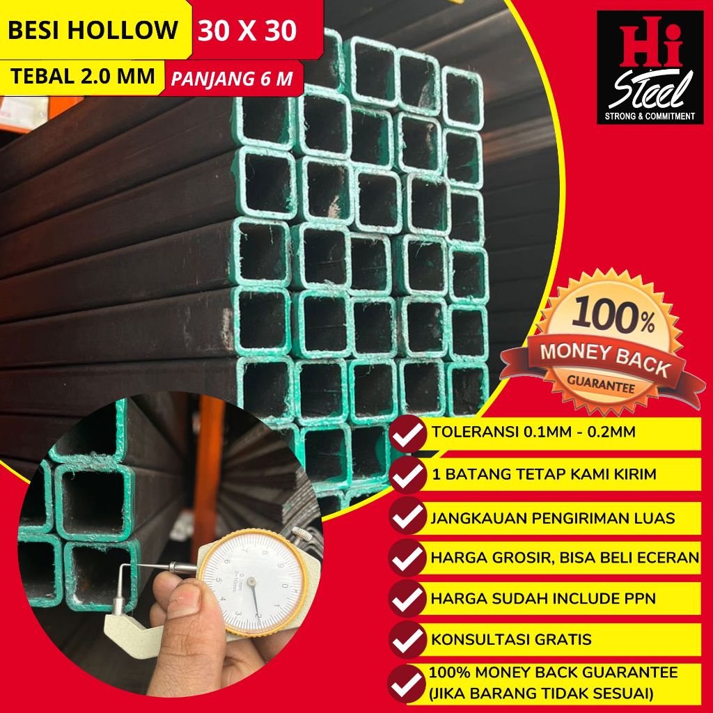 Besi Hollow 30 X 30 X 2.0mm X 6m