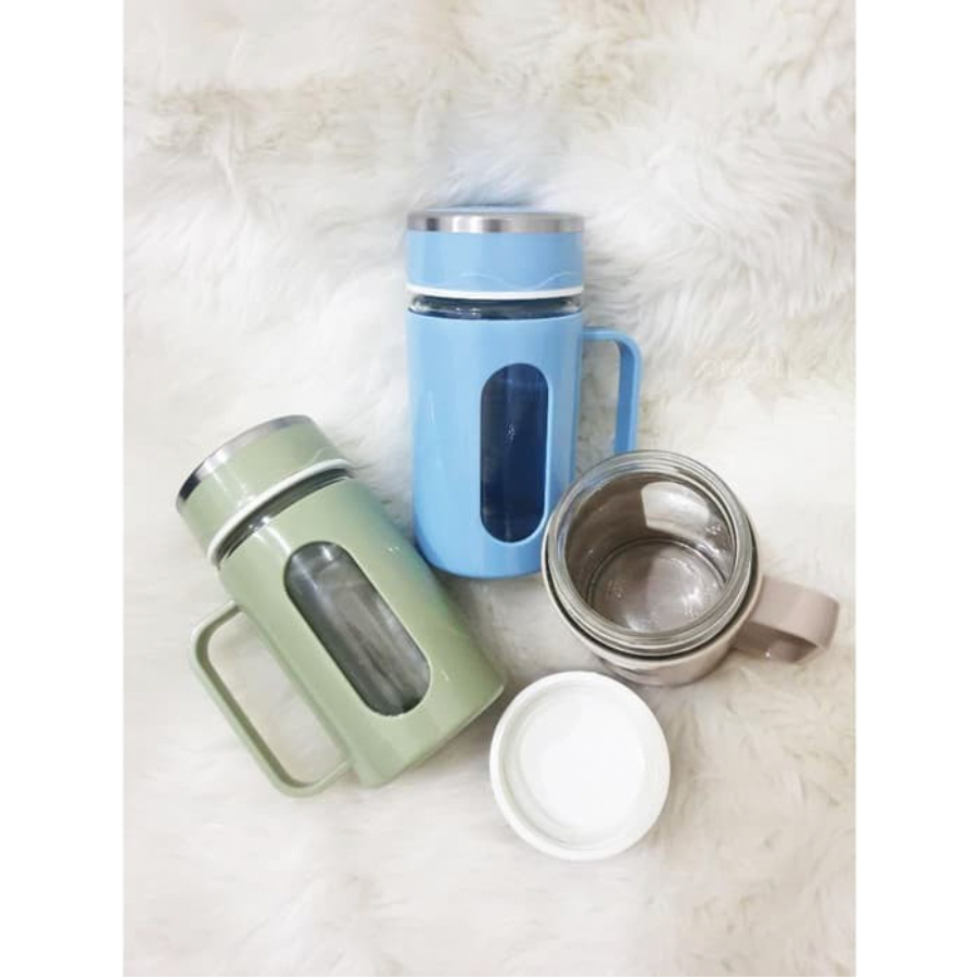 Mug Kaca Mug Gelas Warna Kaca Cangkir Tutup Gelas 400 ml
