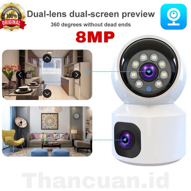 [KODE B8M8] New CCTV Indoor WiFi 8MP Dual Lens IP Camera 360’ PTZ Kamera HP Jarak Jauh Bergaransi