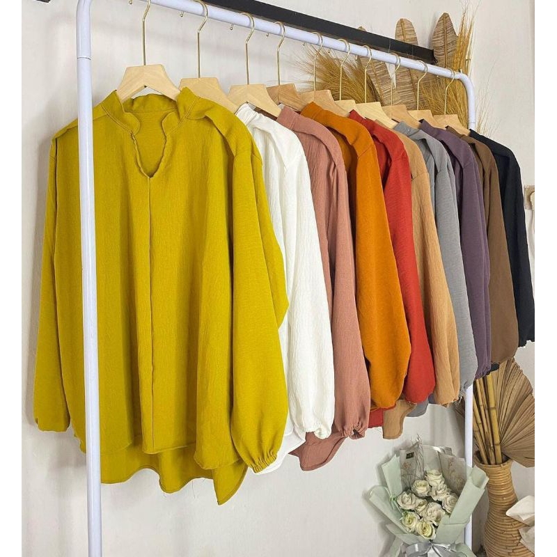 Aluna blouse crinkle premium | Atasan kemeja crinkle premium
