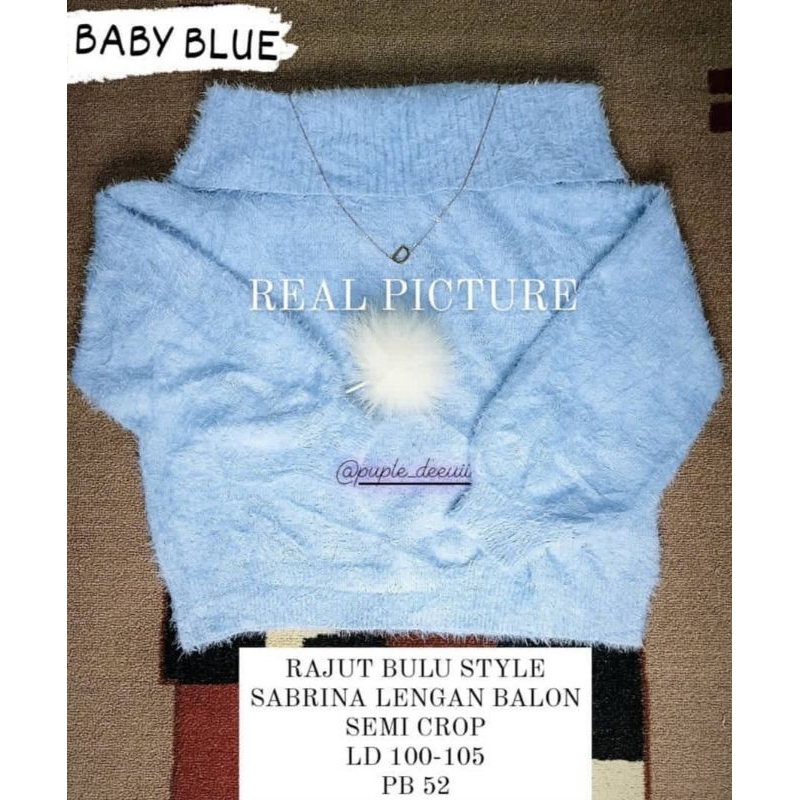 Sweater Rajut Bulu Blue Sabrina Lengan Balon Korean Style Branded Earth