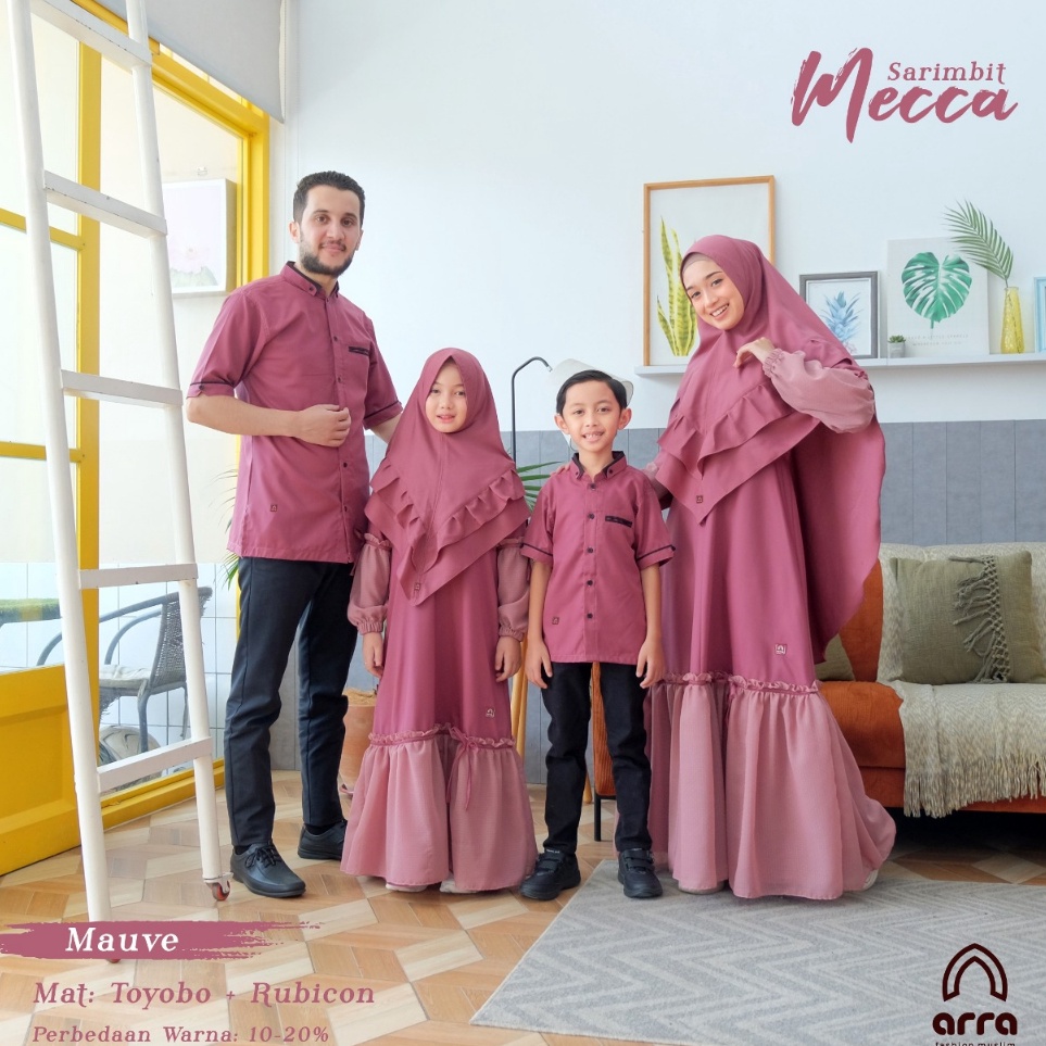 Baru Mecca Sarimbit Set Keluarga (Koko Kemko Gamis Kerudung Khimar) Warna Mauve Fashion Muslim Dewas