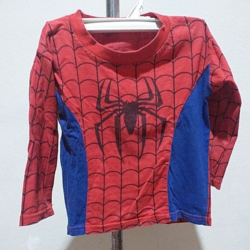 BAJU ANAK LD72/38CM KAOS MERAH SPIDER BIRU POLOS LENGAN PANJANG
