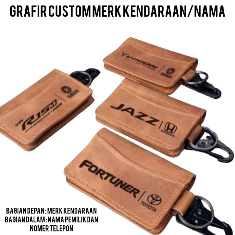 Gantungan Kunci Mobil STNK Kulit Asli Custom Grafir / Produsen dompet stnk Kulit asli