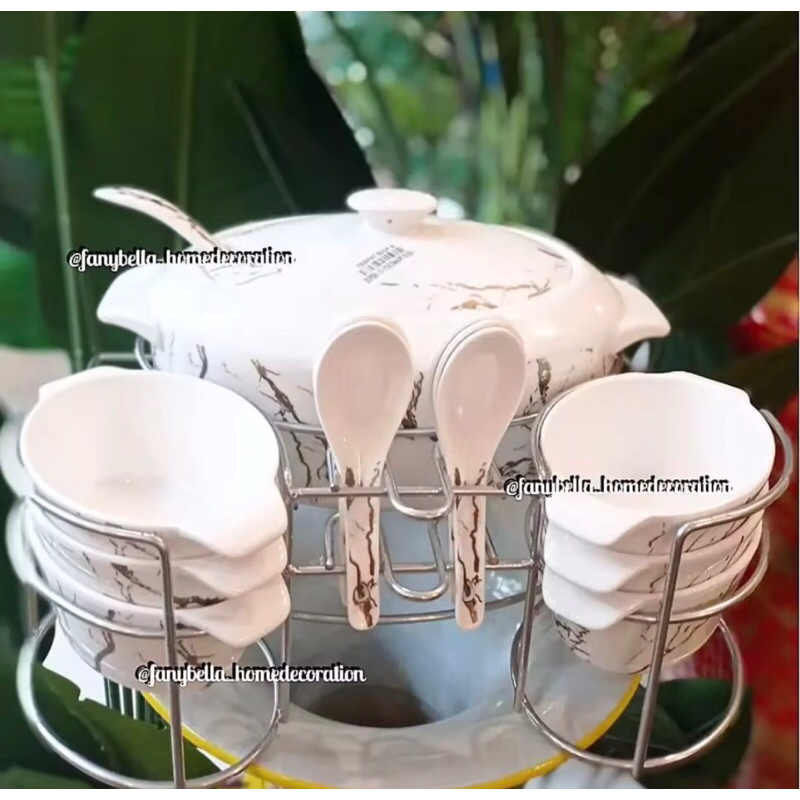 mangkuk sup keramik mewah / tempat sup buah / tempat sup marble / tempat sup set / tempat sup prasma