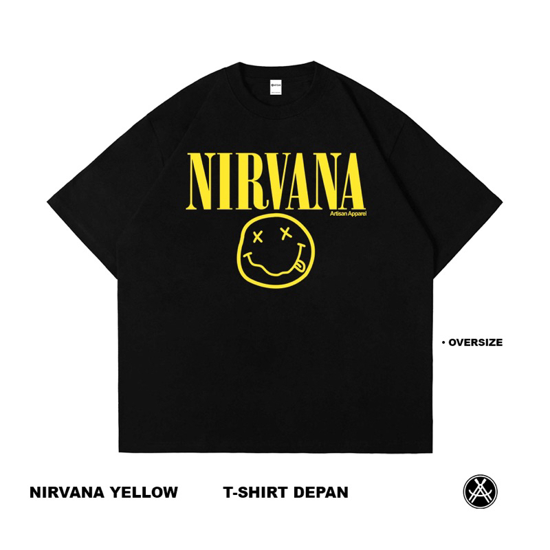 Artisan T-Shirt Nirvana Yellow Kaos Oversize Hitam Katun Combed
