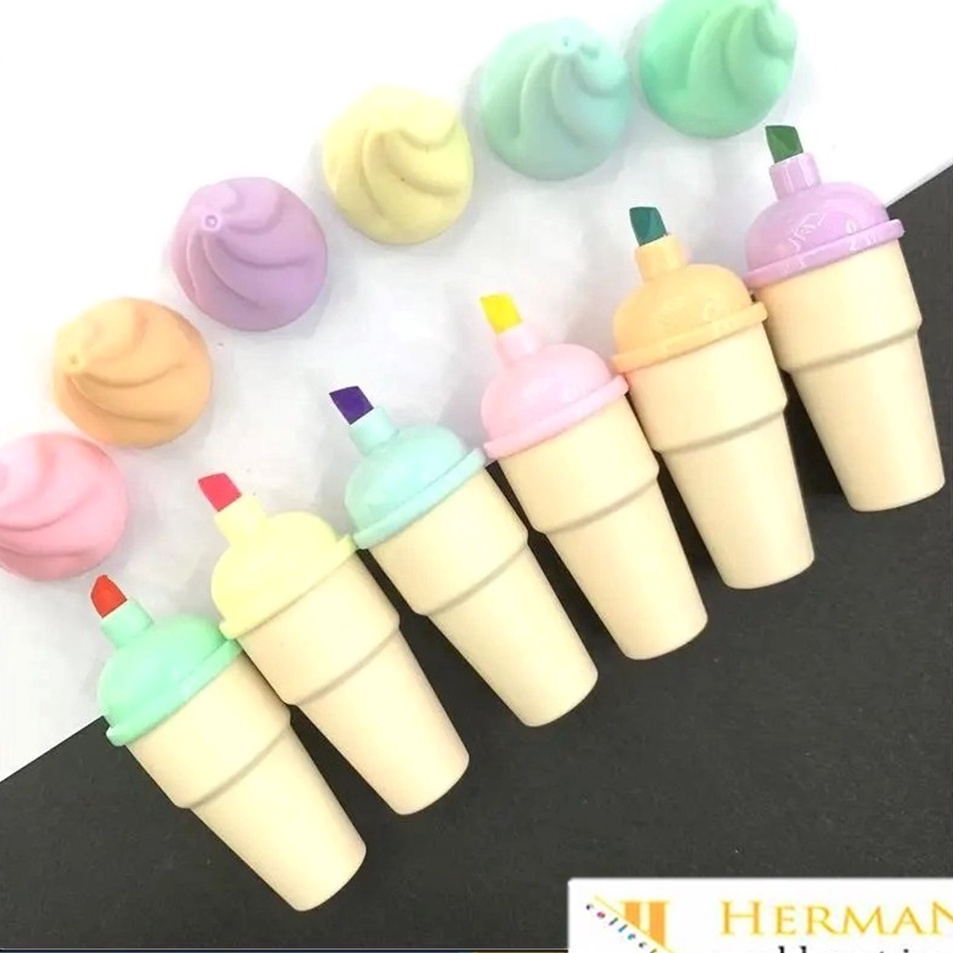 

[KODE CMMMR] HC HighLighter Es Krim Cone 1 Set 6 Pcs Free Pouch Highliter Es Krim Cone Stationery Lucu Unik Penanda Buku Warna Warni Kado Viral Termurah