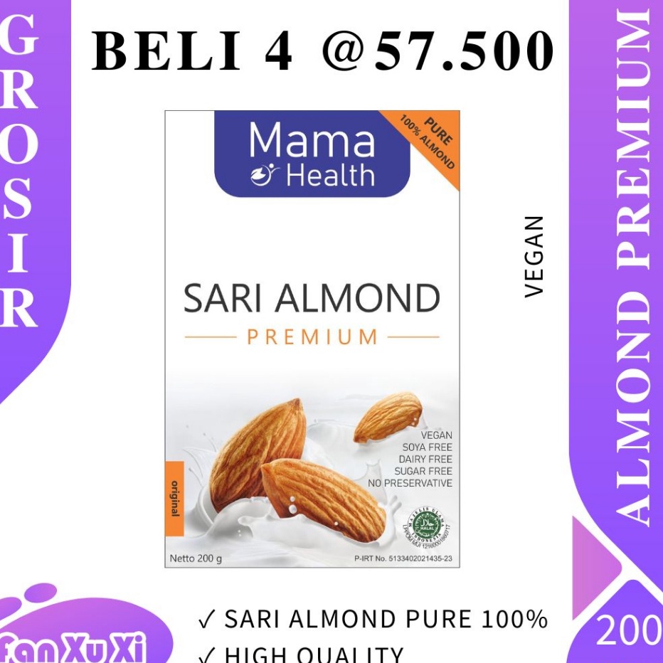 

[KODE VBEEG] Mama Health SARI ALMOND PREMIUM Pure 100% + VEGAN + Sugar Free + Gluten Free + Dairy Free + Bubuk Almond Murni