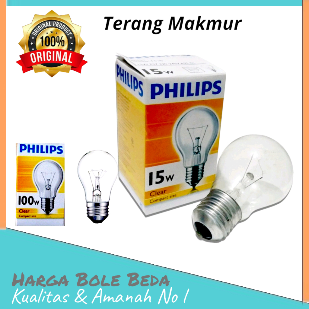 Lampu Philips Clear / Lampu Pijar Classic 5/25/75/100 Watt - FIT E27