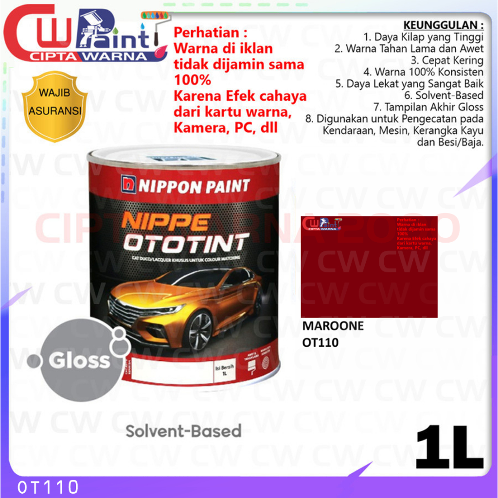 Nippon Nippe Ototint Cat DUCO Warna Solid OT110 Merah Maroon Maroone 1 Liter - NIPSEA
