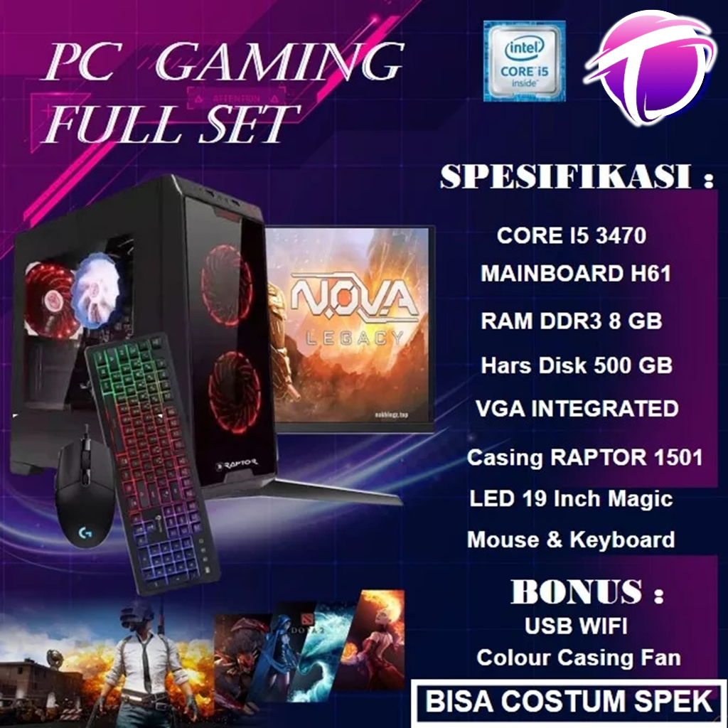 Pc Komputer Rakitan Cpu Gaming Full Set Murah Core I5 3470 Fullset 3 Jutaan Siap Pakai