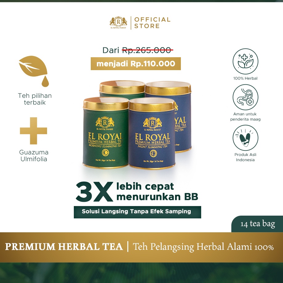 

[KODE PRODUK HJIVY8465] El Royal Premium Herbal Tea (2 Paket) | 2 Morning Slimming Tea - 2 Night Slimming Tea