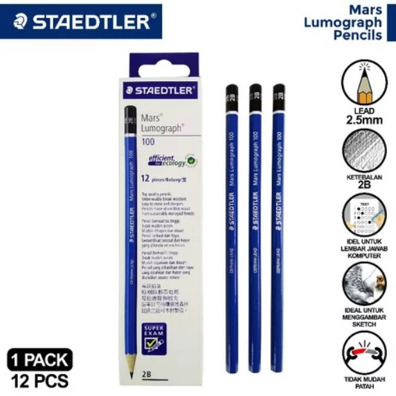 

1 PCS PENSIL PENCIL STAEDLER LUMOGRAPH 2B ORIGINAL TERMURAH