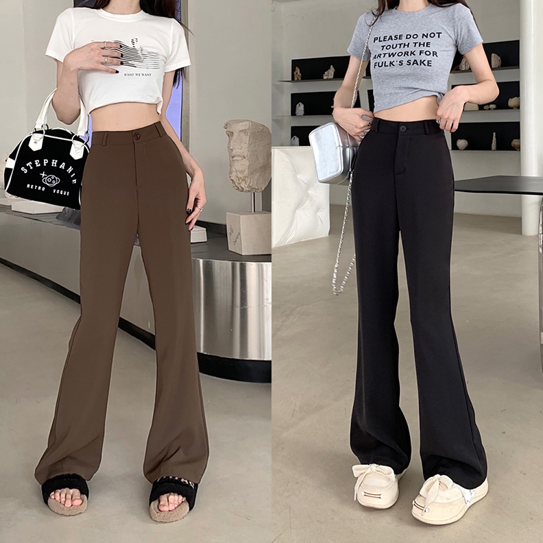 Star Korean Style Celana Flare Stretch celana Wanita Highwaist Jens Hitam and Brown/celana kulot wan