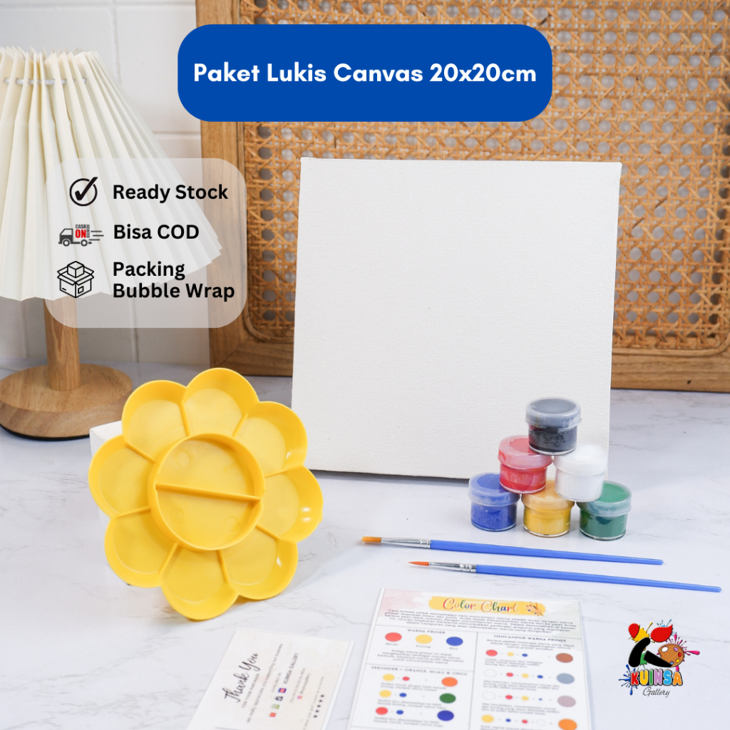 

RK Kuinsa Gallery Set Kanvas Lukis 20 x 20cm (6 Cat Akrilik & 2 Kuas Brush) Mixing Pallete