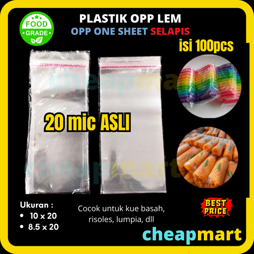 

[100-Lbr] OPP One Sheet OPP Lem 1 Lembar 1 Lapis Plastik Untuk Kue Basah, Risoles, Lumpia, dll Ukuran 10x20/8.5x20