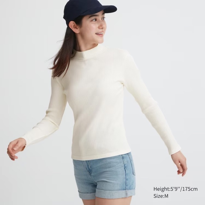 NEW  Women Pullover Rib High Neck Kaos Turtleneck Lengan Panjang Wanita UNIQLO Kerah Tinggi Mock Nec