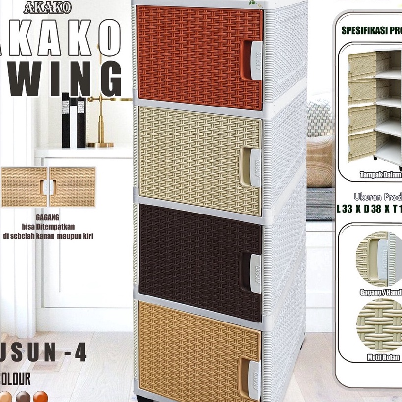 Ready❉➩ AKAKO - LEMARI PAKAIAN MINIMALIS SWING 4 SUSUN LEMARI PLASTIK LEMARI BAJU LEMARI ROTAN 12.12