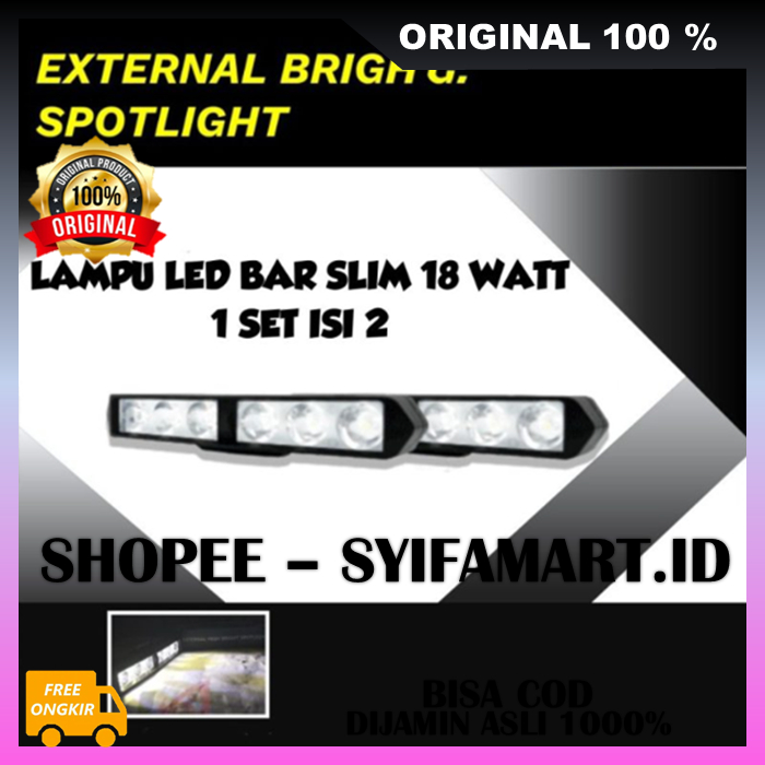 Lampu LED Bar Slim 18 Watt Lampu Tembak Sorot Motor Mobil 6 Mata Isi 2 pcs 100% ORIGINAL