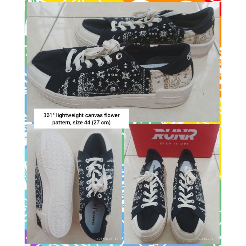 Sepatu 361 size 44 hitam canvas casual pria anak remaja