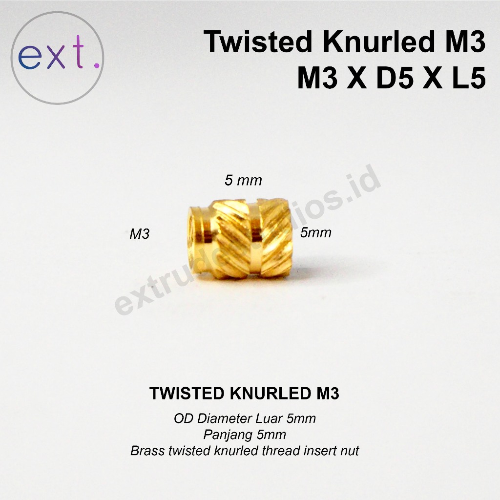 Twisted Knurled Nut Brass M3 Thread Insert Mur M3 x D5 x L5