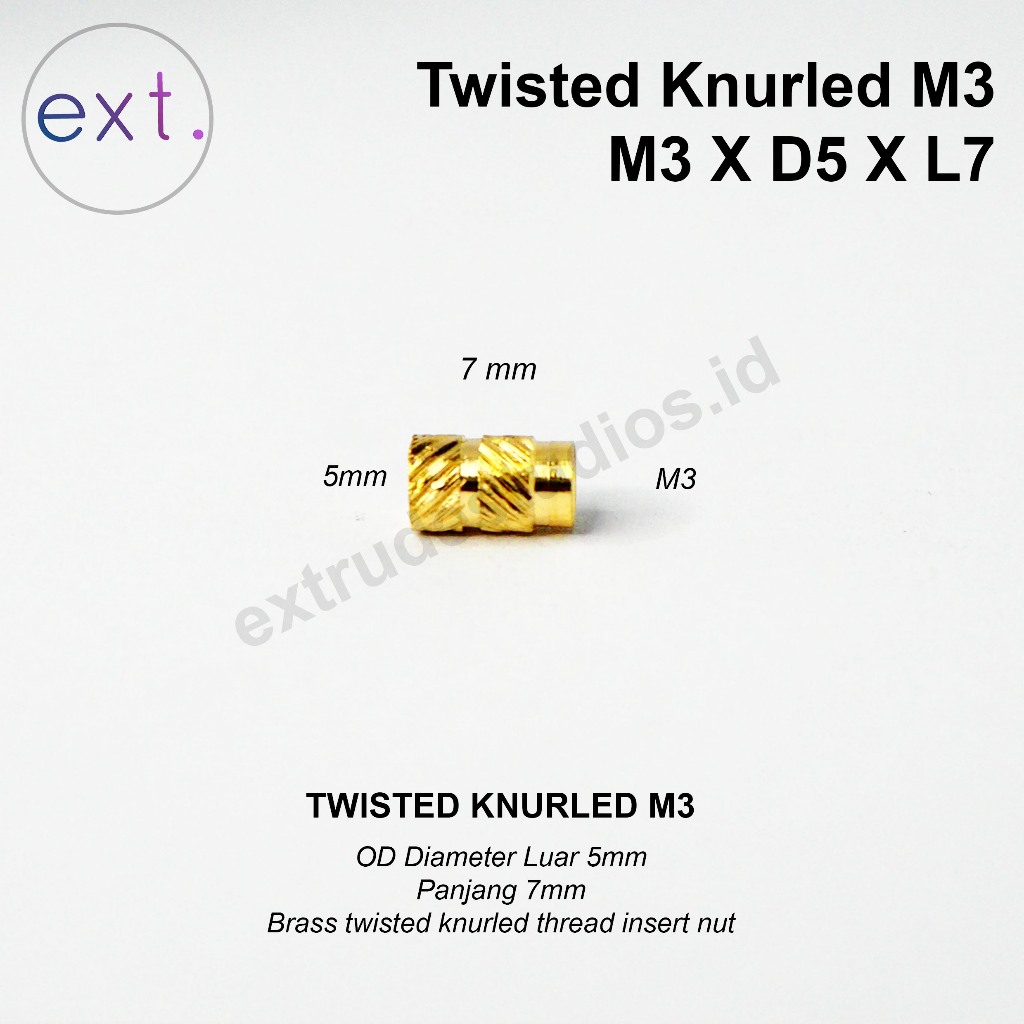 Twisted Knurled Nut Brass M3 Thread Insert Mur M3 x D5 x L7