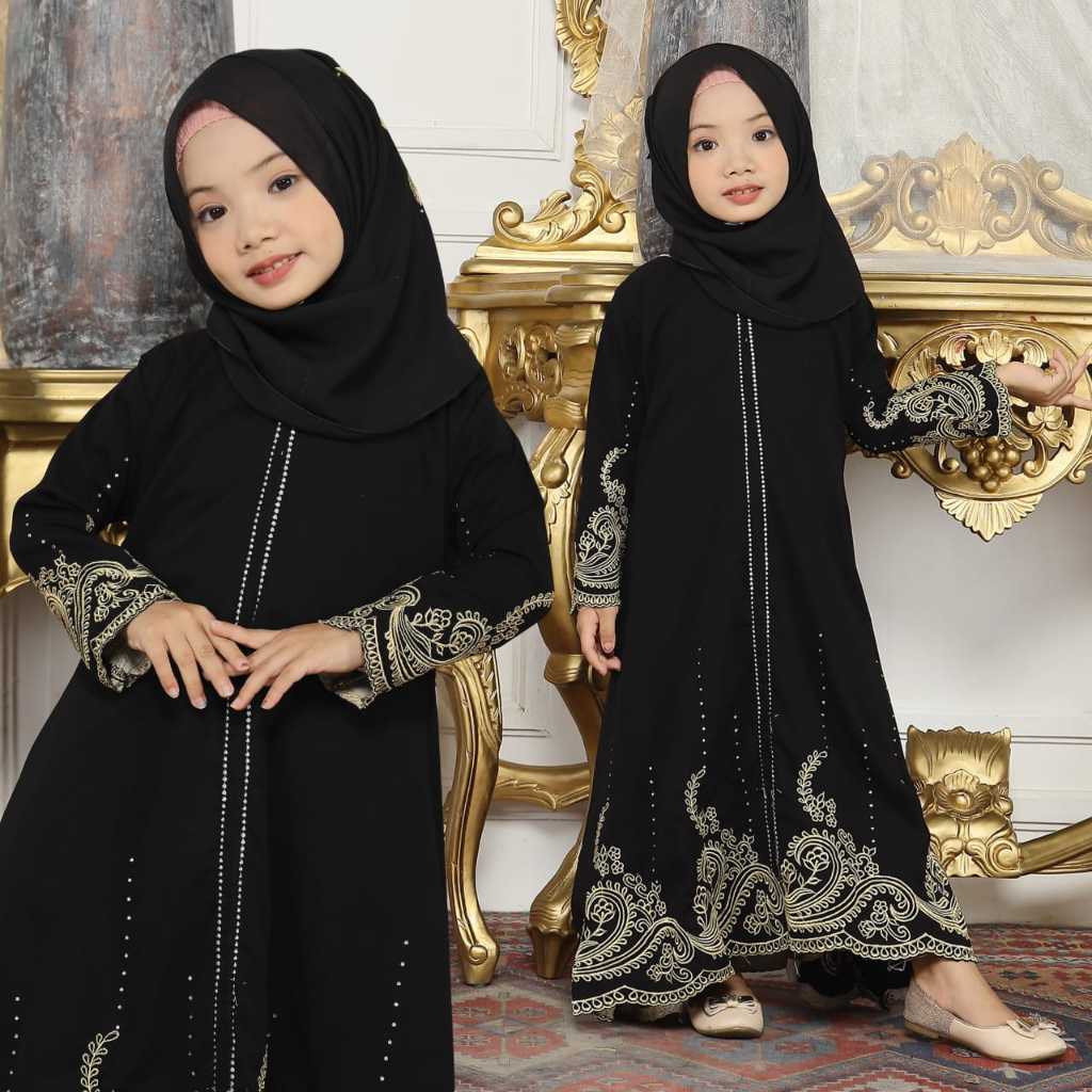 Gamis Anak Perempuan umur 11 12 tahun Abaya anak Fiolit Dubai 03 Muslim Anak Perempuan Abaya Jetblac