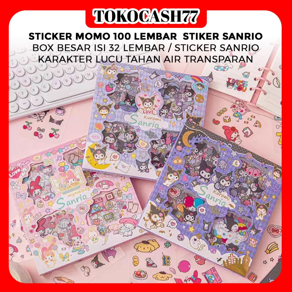 

STICKER MOMO 100 LEMBAR / STIKER SANRIO BOX BESAR ISI 32 LEMBAR / STICKER SANRIO KARAKTER LUCU