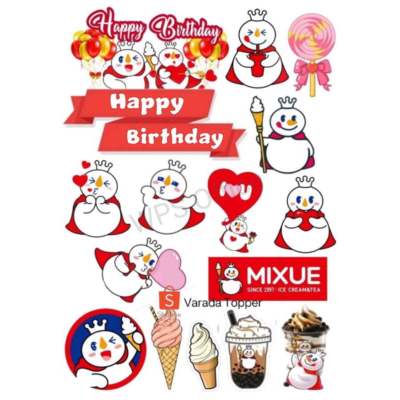 Topper Cake Tema MIXUE Free Request Nama/Hiasan Kue Ultah MIXUE