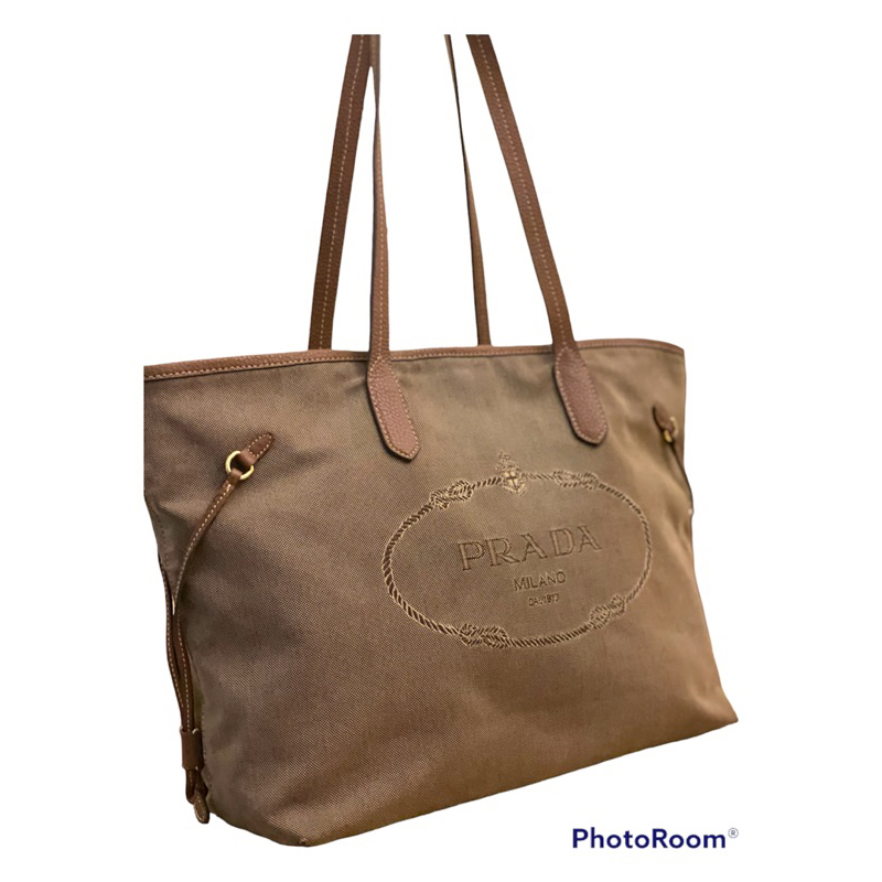 nett nott Prada Logo Jacquard Canvas Shopping Bag