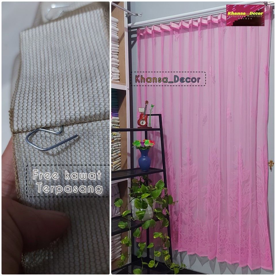 Gorden Vitrase Polos Bunga Tulip Pink Tirai Puring Jendela minimalis