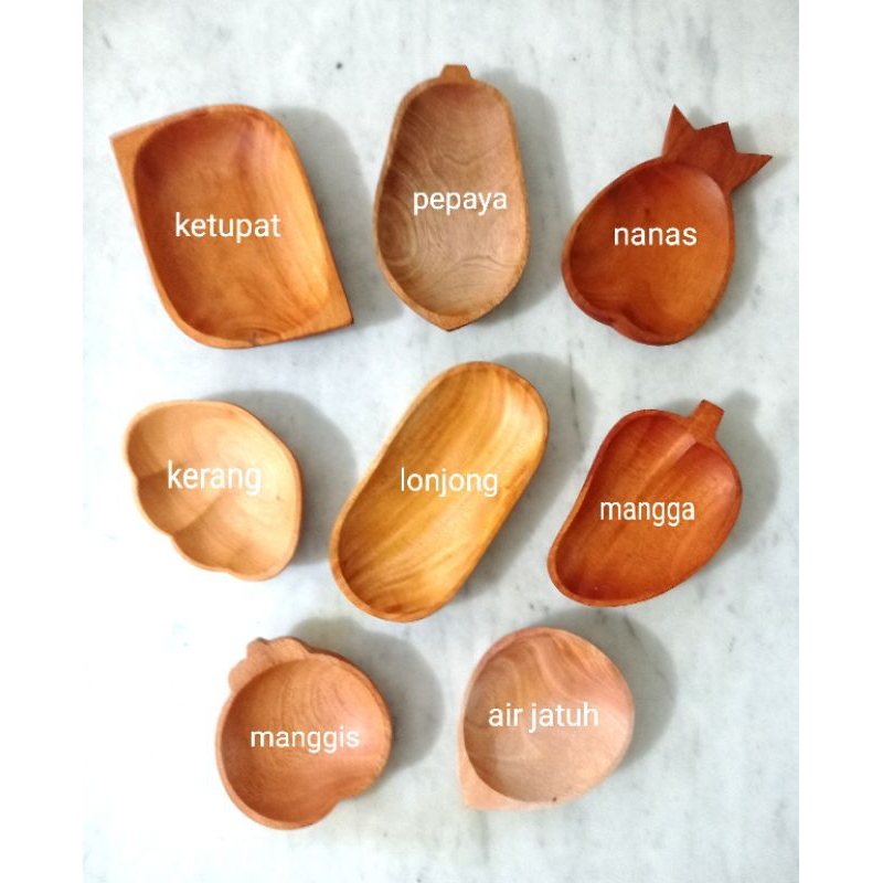 piring kayu karakter / piring mini motif kayu / piring saji / piring kayu mahoni set