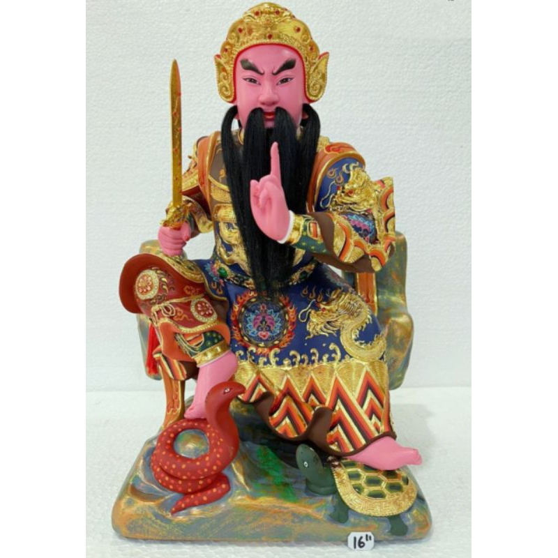 patung dewa xuan tian shang di / hian tian sang tee / siongtekkong full kayu 16 inch