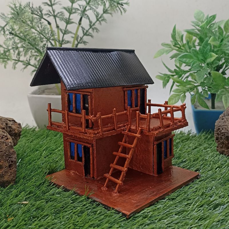 Miniatur Rumah Tingkat Hiasan Aquascape PVC