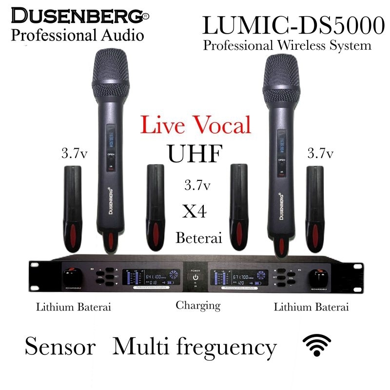 Mic Wireless Karaoke Terbaik Dusenberg DS5000 Original 2 Mic Wireless System Baterai Charger