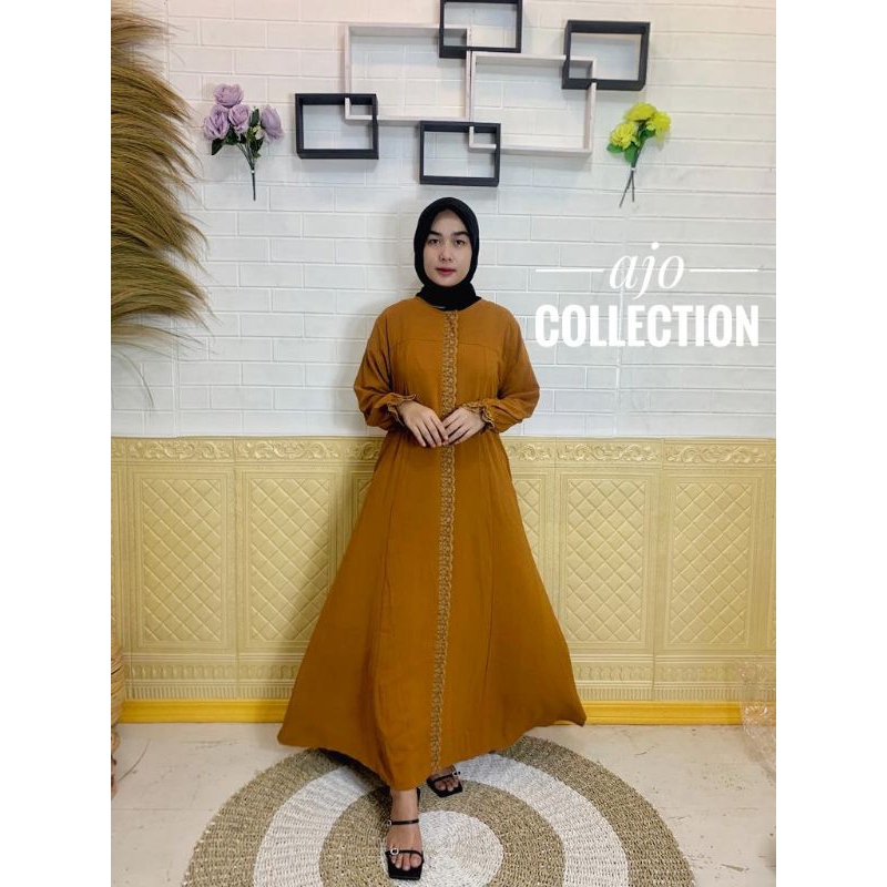 GAMIS kringkel renda - gamis cringkle airflow premium - gamis kondangan cantik elegan - gamis polos 