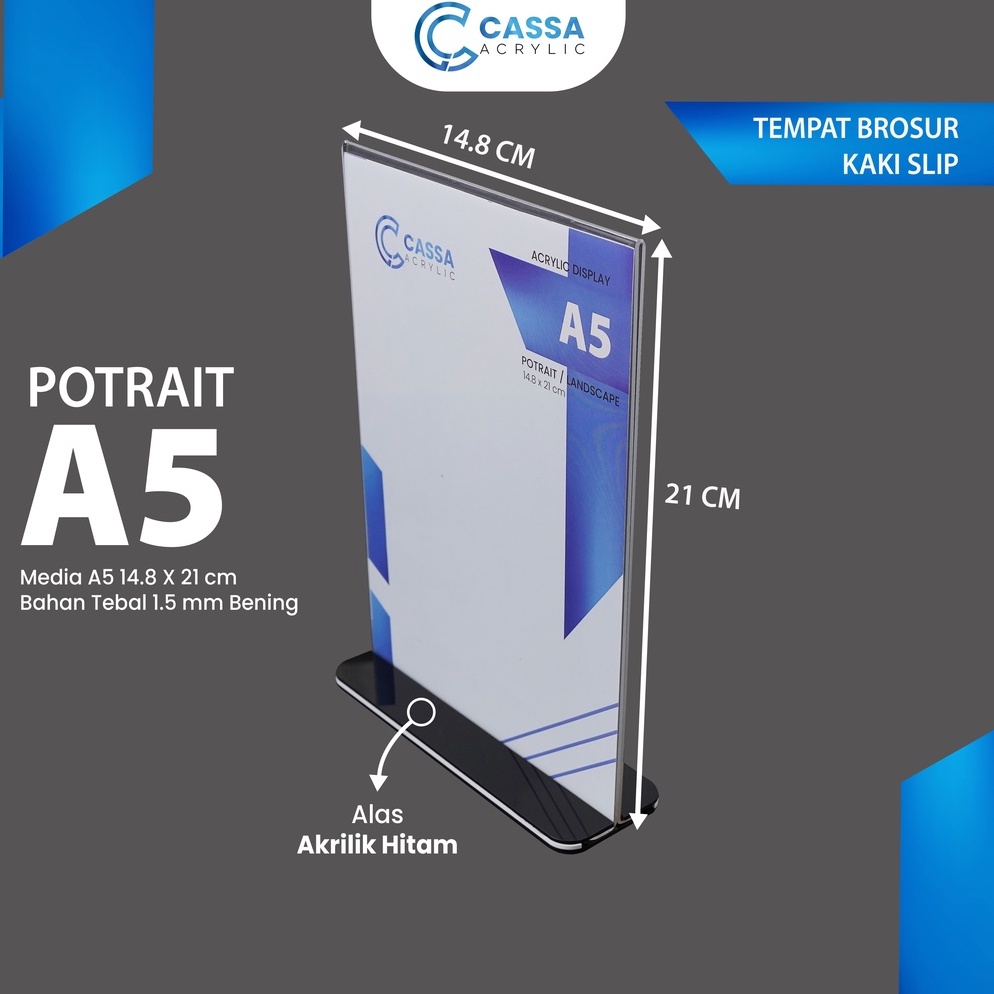 

95 【CASSA】AKRILIK STANDING / TEMPAT BROSUR A5 ALAS HITAM / NOMOR MEJA / TENT HOLDER / TENT CARD ACRYLIC VERTIKAL rcri0