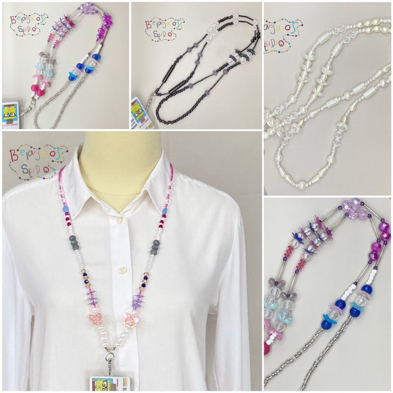

Lanyard beads manik tali nametag charm name card handphone pods gantungan leher ready custom