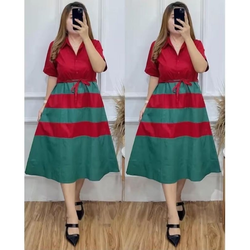 DRESS NATAL KATUN POPLIN BANGKOK//DRESS NATAL//DRESS KATUN POPLIN/DRESS PESTA//DRESS BUSUI