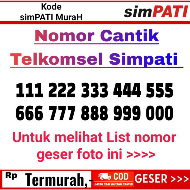 Nomor cantik telkomsel simpati  tripel 111 222 333 444 555 666 777 888 999 000